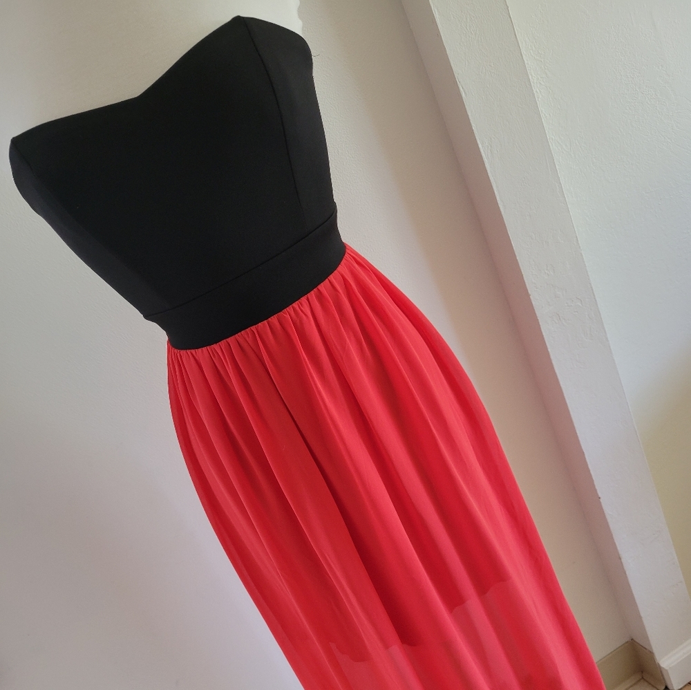 Strapless Maxi Dress with Lace Accents